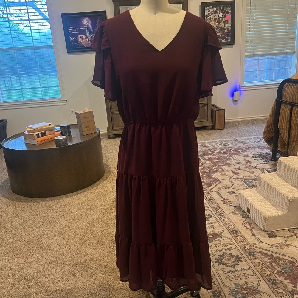 Elegant Burgundy Ruffle Dress
